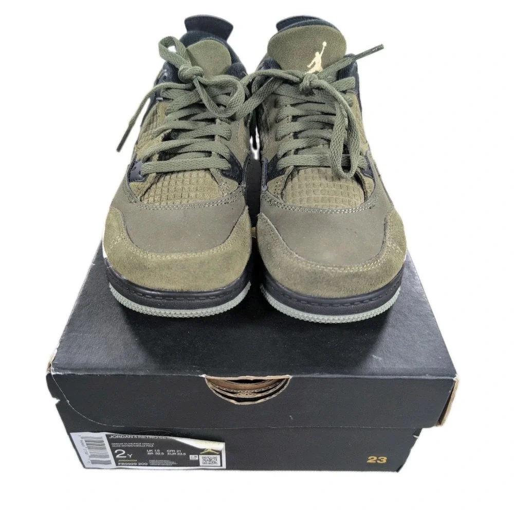 Jordan 4 Retro SE Craft Medium Olive Little Kids Size 2Y Shoes w/ Box FB9929